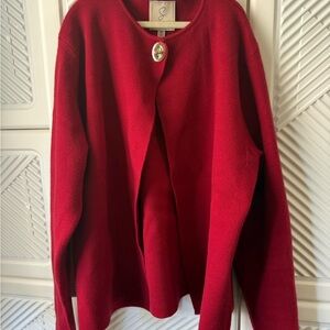 Sioni Red Cardigan with Gold Button